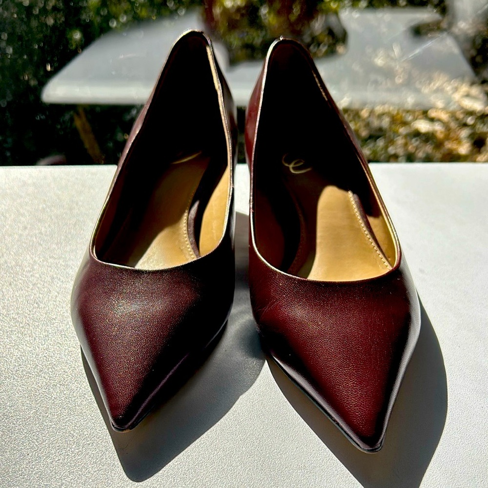 Burgundy Pointed-Toe Kitten Heels